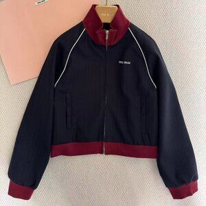 Miu Miu Navy Blue and Burgundy Retro Sport Jacket, Size M.